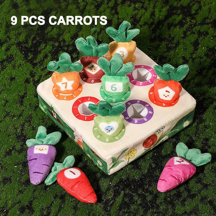 Montessori Carrot Pull Toddlers Toy, Numbers Colors Motor Skills Early Learning, Soft Washable Fabric, 0-3 Years Birthday Gift