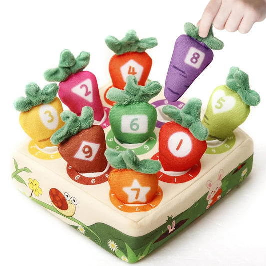 Montessori Carrot Pull Toddlers Toy, Numbers Colors Motor Skills Early Learning, Soft Washable Fabric, 0-3 Years Birthday Gift
