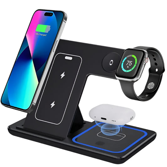 30W LED Fast Wireless Charger Stand 3 in 1 Foldable Charging Station For iPhone 15 14 13 12 11 Apple Watch 9 8 7 6 5 Airpods Pro